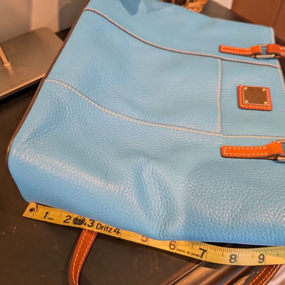 Dooney & Bourke Blue and Brown Pebbled Tote Bag - Picture 8 of 9